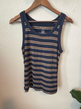 American Eagle Outfitters Navy Tank Top with Mustard & White Stripes